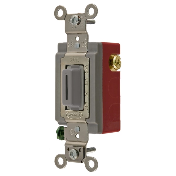 Hubbell Wiring Device-Kellems Industrial Grade, Locking Switches, General Purpose AC, Momentary Single Pole Double Throw Center Off, 20A 120/277V AC, Terminal Screws Gray Key Guide HBL1557LG - main